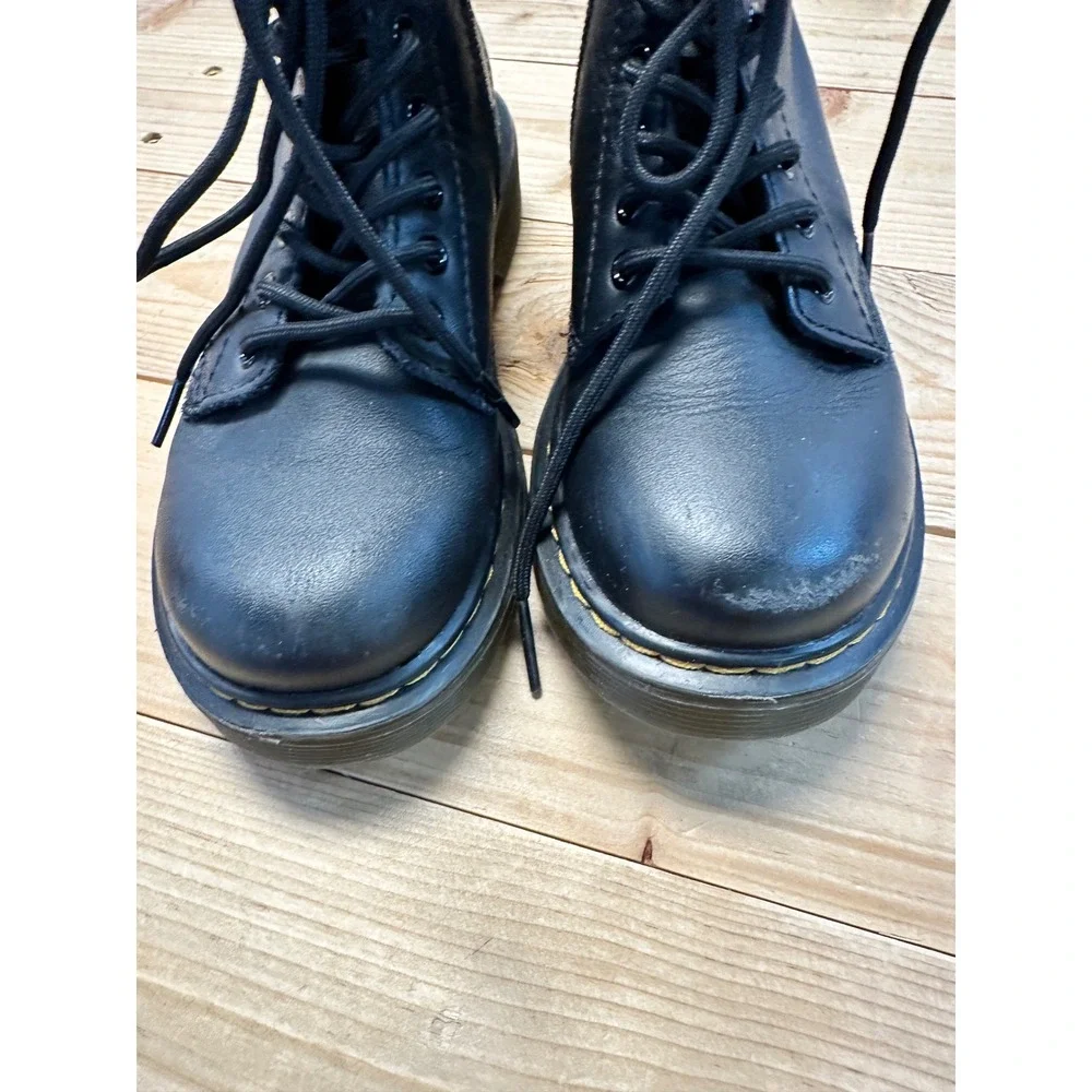 Dr.‎ Martens Black Leather Lace Up Side Zip Boots Kids Size 12 US
